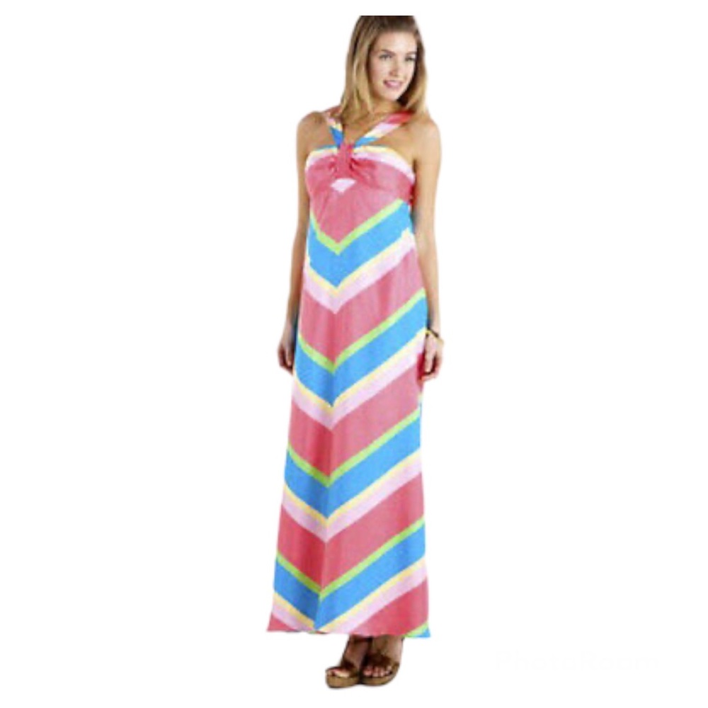 Lilly Pulitzer Pink and Blue Striped Halter Dress